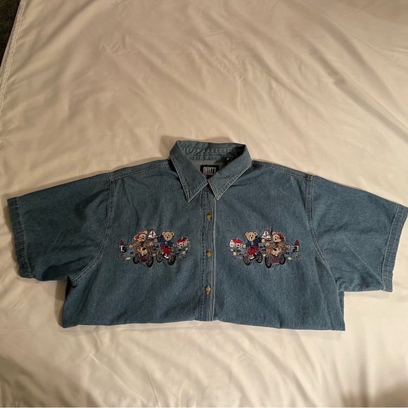 Quizz Womens Denim Jean Embroidered Teddy Bears Button Up Shirt Size 20 - Picture 5 of 7